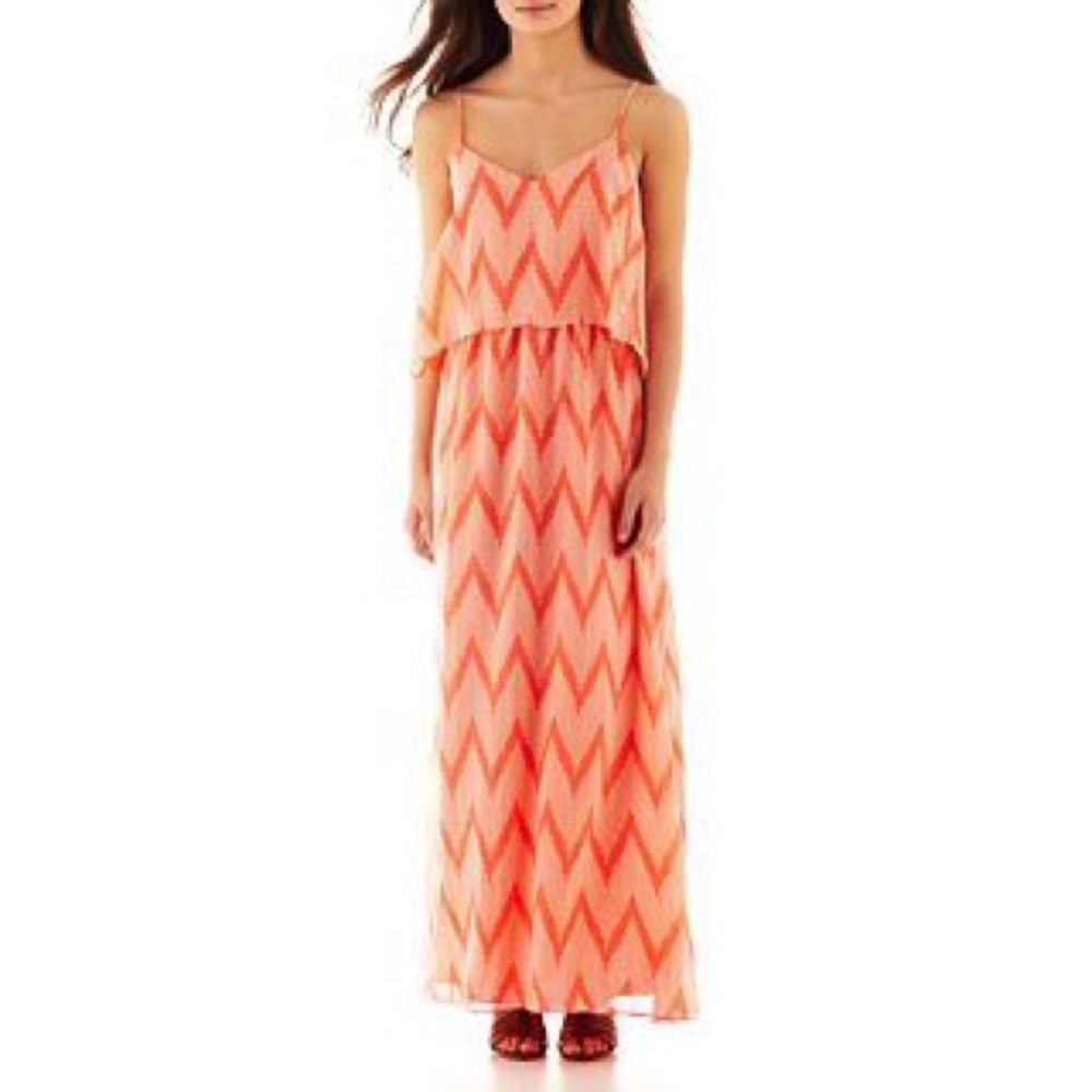 Bisou Bisou Coral Chevron Maxi Dress